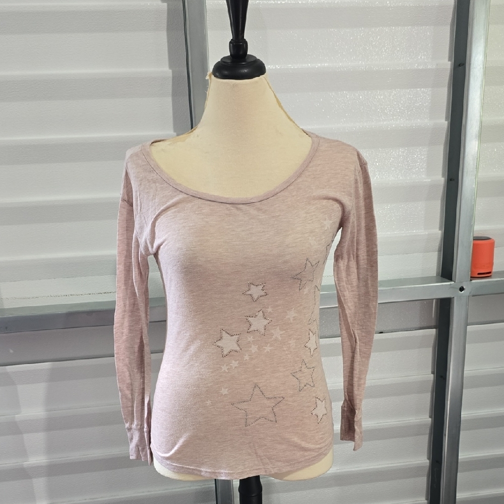 American Eagle Outfitters Pink Embellished Long Sleeve Blouse Sizeā Medium